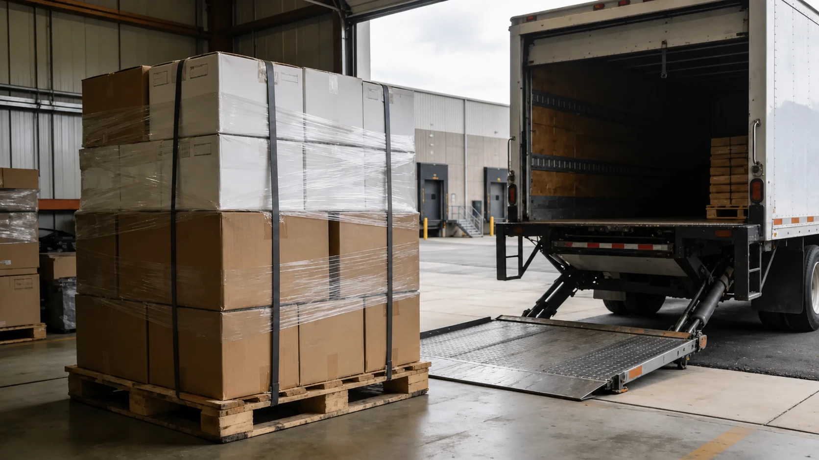 Liftgate delivery of palletized LTL freight at a commercial dock